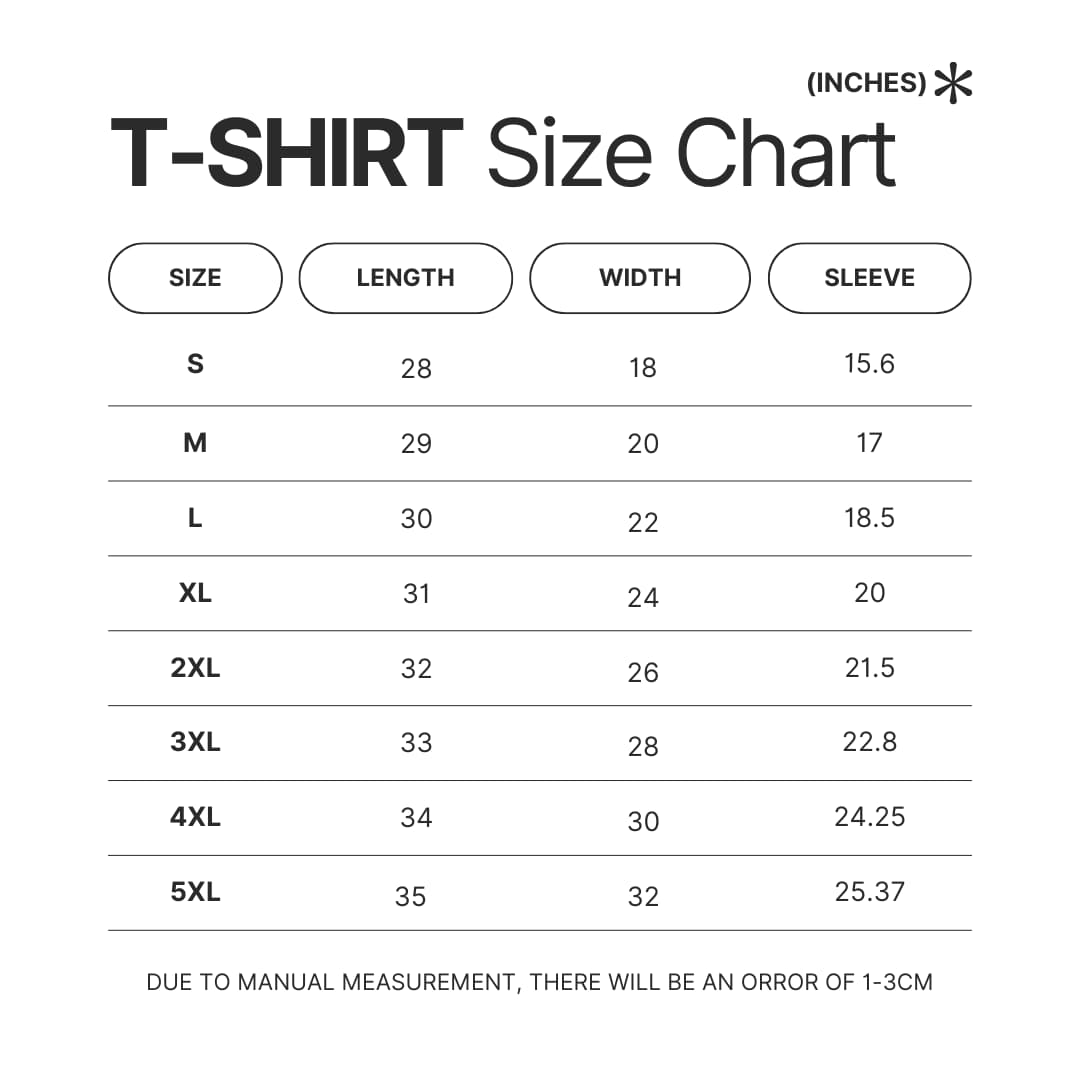 T shirt Size Chart - Enhypen UK Shop